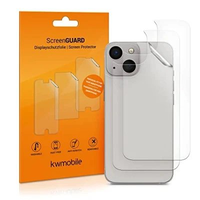 Abbildung von kwmobile 3X Schutzfolie Rückseite kompatibel mit Apple iPhone 13 / 14 Folie Backcover Smartphone Handyfolie transparent