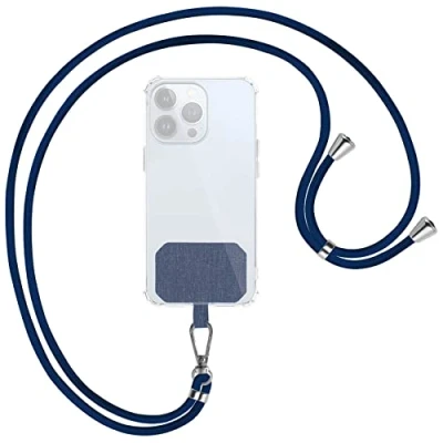 Abbildung von mtb more energy® Universal Handykette Dunkelblau Metallteile Farbe Silber kompatibel mit vielen Handyhüllen Band Seil Kordel zum Umhängen