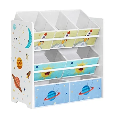 Abbildung von SONGMICS Kinderzimmerregal, Spielzeugregal mit 7 Aufbewahrungsboxen aus Vliesstoff, Kinder Bücherregal, Kinderregal für Spielzeug, Spielzeug Organisator, 29,5 x 62,5 60 cm, Weiß GKR034W01