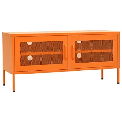 Abbildung von vidaXL TV Schrank mit 2 Gittertüren Lowboard Möbel Tisch Board Sideboard Fernsehtisch Fernsehschrank HiFi Orange 105x35x50cm Stahl