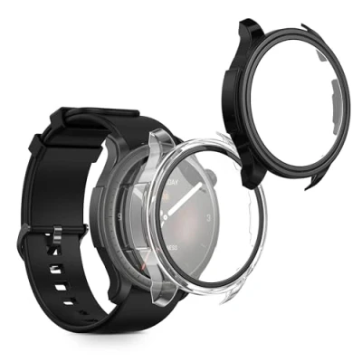 Abbildung von kwmobile 2X Cover kompatibel mit Huami Amazfit Balance A2286 Hülle Fullbody Fitnesstracker Case Set aus Glas Transparent Schwarz