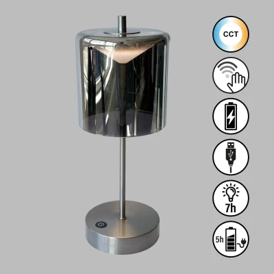 Abbildung von LED Akku Tischlampe Riva, nickel/rauch Höhe 34,5cm