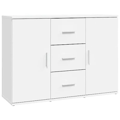 Abbildung von vidaXL Sideboard, Kommode mit viel Stauraum, Mehrzweckschrank Schrank 2 Türen 3 Schubladen, Beistellschrank Anrichte Wohnzimmer, Weiß Holzwerkstoff