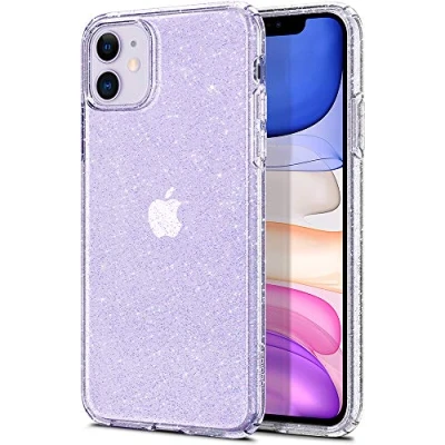 Abbildung von Apple iPhone 11 Hülle Silikon Spigen Soft Case/Backcover Handyhülle Transparent Glitzer Design