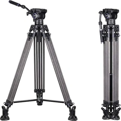 Abbildung von INNOREL VT80C Professionelles Video Stativ System, 185cm Hochleistungs Kohlefaser Doppelrohrstativ für Videorekorder, Max Belastung 12kg, mit F80 Fluidkopf Mittelspreizer Stativtasche(VT80C+F80)