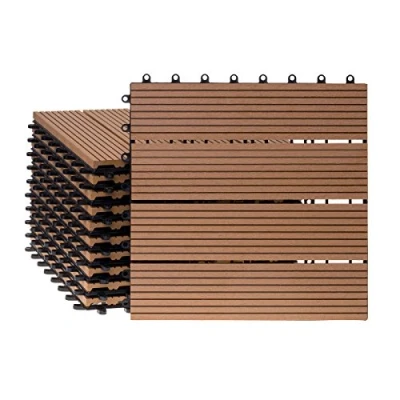 Abbildung von Ventanara® WPC Holz Kunststoff Fliesen Terrassenfliesen Klickfliesen Balkonfliesen 11 Stück = 1m² (30 x 30 cm, Braun Standard)