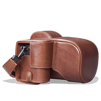 Abbildung von MegaGear MG1960 Ever Ready Echtleder Kameratasche mit Trageriemen kompatibel Fujifilm X S10 Braun
