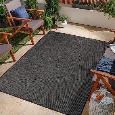 Abbildung von Jimri In &amp; Outdoor Teppich Wetterfester für Balkon, Terrasse, Garten, Wohnzimmer, Küche Strapazierfähiger Bodenteppich, Widersteht UV Strahlen Wasser Größe 120 x 160 cm, Anthrazit