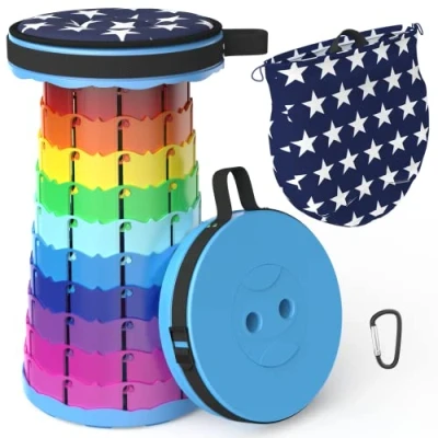 Abbildung von ALEVMOOM Tragbarer Klapphocker mit Kissen,Camping Hocker Teleskophocker,Klappbarer Hocker,Mini Leichte Campinghocker für Outdoor Camping Angeln BBQ Drinnen Küche,Belastung 440lbs