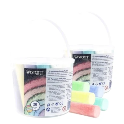 Abbildung von Westcott Straßenmalkreide Pastell (2er Set) 2 x 20 Stück bunte Straßenkreide für Kinder im praktischen Transporteimer leicht abwaschbar geeignet Asphalt, Tafel oder Stein E 744985 00