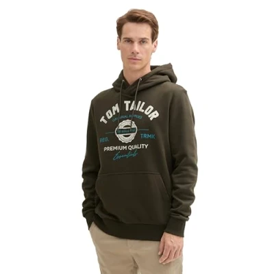 Abbildung von TOM TAILOR Herren Basic Sweatjacke mit Kapuze,11172 Dark Rosin Green, M