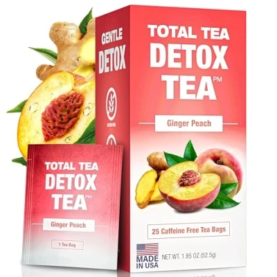 Abbildung von Total Tea Zero Coffein Tee Detox Ganz Natürlich Kräutertee zur Sanften Reinigung Unterstützt die Leberregeneration, Körper entgiften, Entgiftungskur 25 Teebeute Ingwer Pfirsich