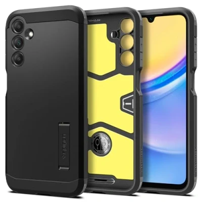Abbildung von Samsung Galaxy A15 (4G) Hülle Kunststoff Spigen Hard Case/Backcover Handyhülle Schwarz Shockproof/Stoßfest