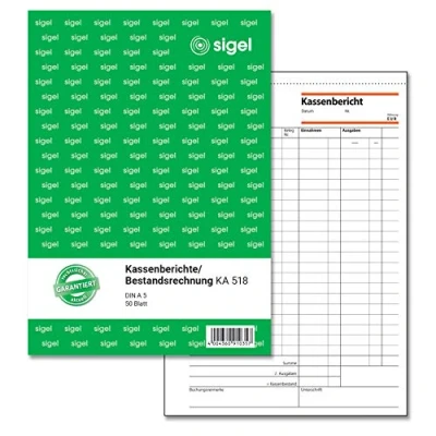 Abbildung von Sigel Formularblock Kassenberichte/Bestandsrechnung A5 50 Blatt