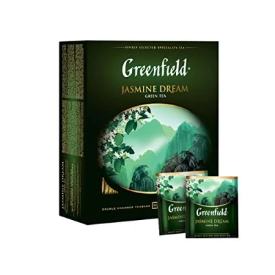 Abbildung von GREENFIELD Jasmine DREAM Natürlicher chinesischer Jasmin Grüntee 100 Teebeutel Grüner Tee mit Green tea bags 200g