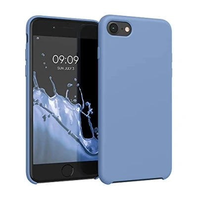 Abbildung von kwmobile Hülle kompatibel mit Apple iPhone SE (2022) / (2020) 8 7 Silikon Handy Case Handyhülle weiche Oberfläche kabelloses Laden Azurblau