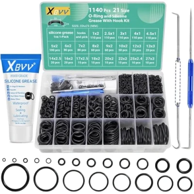 Abbildung von XBVV 1140 Pcs O Ring Sortiment und 1oz Silikonfett Kit für Klempner Wasserhahn Druck Waschmaschine Dichtung Reparatur, Sanitär Gummi Ringe Schmiermittel, 21 Größe