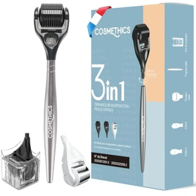 Abbildung von Cosm&#039;Ethics® New Dermaroller Haar Bart Herren 3 abnehmbare Rollen Roller Nachwachsen Derma Kit Bartwachstum + Schutzclip