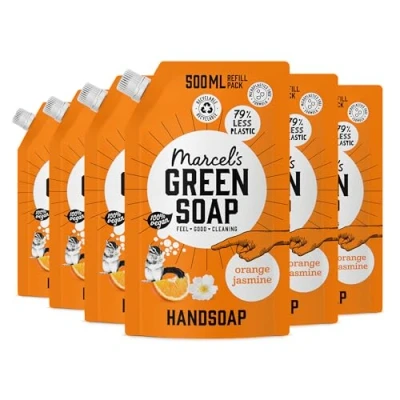Abbildung von Marcel&#039;s Green Soap Handseife Nachfüllpack Orange &amp; Jasmin Flüssigseife Spender 100% Umweltfreundlich Vegan 97% Biologisch abbaubar 6er Pack 500 ml