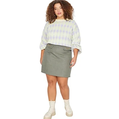 Abbildung von TRENDYOL Damen Mini A Linie Webstoff Größen in Rock Skirt, Khaki, 46