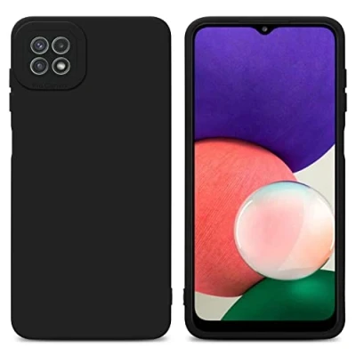 Abbildung von Cadorabo Hülle kompatibel mit Samsung Galaxy A22 5G Schutzhülle TPU Silikon Case Liquid Design Kameraschutz Slim Kratzfest Weiche Gummi Rundumschutz für in Schwarz