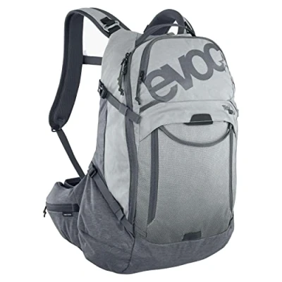 Abbildung von EVOC TRAIL PRO 16l Protektor Rucksack für Tagestouren &amp; Trailriding, Fahrradrucksack (Backpack mit LITESHIELD PLUS Rückenprotektor, extra leicht, 3l Trinkblasenfach, Größe: L/XL) Steingrau/Carbon Grau