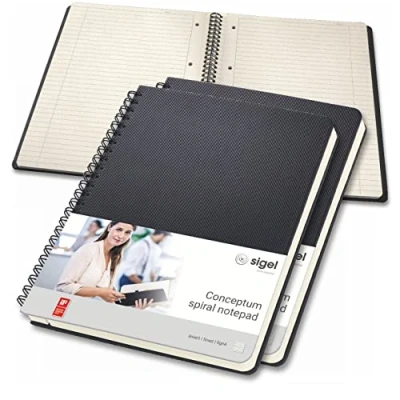Abbildung von SIGEL CO823/3 Premium Spiralblock A5, liniert, schwarz, 80 Blatt, 3er Pack, sehr stabiler Hardcover Einband, aus nachhaltigem Papier, Conceptum