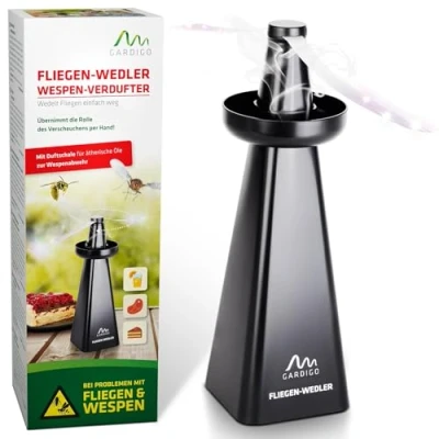 Abbildung von GARDIGO® Fliegenwedler mit Wespen Abwehr Schale Einzigartiger Wespenwedler Insektenschutz gegen Fliegen, und Mücken Fliegenabwehr, Fliegenvertreiber, Wespenschutz, Mückenabwehr