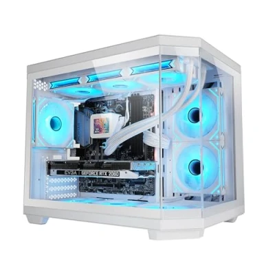 Abbildung von MARSGAMING MC 3TCOREM, Gaming Gehäuse Custom Micro ATX, DREI Fenster aus Gehärtetem Glas, Seitliches Dual Kammer, Unterstützung für 360mm Wasserkühlung, Kabelmanagement, Mini Tower PC, USB C, Weiß