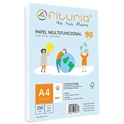 Abbildung von Packung mit A4 Blättern, 90 g, 250 weißen multifunktionales Papier für Schule und Arbeitsumgebungen, ideal Laser , Inkjet oder Kopierer, Opituria