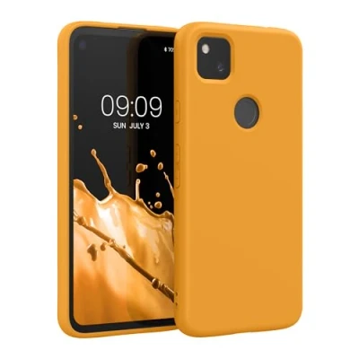 Abbildung von kwmobile Hülle kompatibel mit Google Pixel 4a gummierte TPU Silikon Handyhülle Schutzhülle für kabelloses Laden Case in Mango