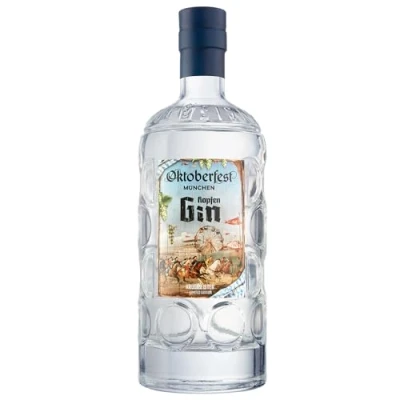 Abbildung von KRUGMEISTER Oktoberfest HOPFEN GIN 45% VOL. Citra Hopfen, Wacholder, Zitrusfrüchten &amp; Kräuter Geschmack Spirituose Masskrugflasche 500ml