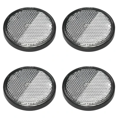 Abbildung von 4er Pack Reflektoren weiß rund selbstklebend mit Grundplatte für mehr Sicherheit im Straßenverkehr E4 geprüft, Ø 58mm