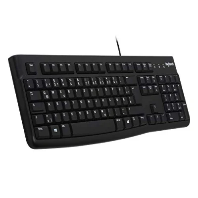 Abbildung von Logitech K120 Kabelgebundene Business Tastatur für Windows und Linux, USB Anschluss, Leises Tippen, Robust, Spritzwassergeschützt, Tastaturaufsteller, Deutsches QWERTZ Layout Schwarz