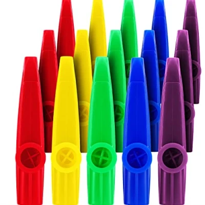 Abbildung von 15 Stück Kunststoff Kazoos Musik Instrumente mit Kazoo Flöte Membranen für Mitgebsel, Preis und Gastgeschenke, 5 Farben