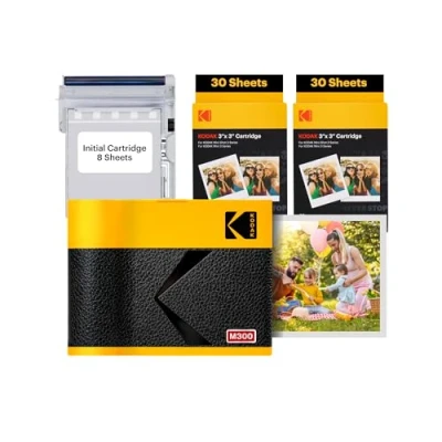 Abbildung von KODAK Mini 3 ERA 4PASS Mobiler Fotodrucker (7,6x7,6cm) + 8 Blatt im Lieferumfang enthalten 60 Patrone, Gelb
