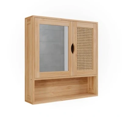 Abbildung von Vicco Badspiegelschrank Liora, Bambus/Rattan, 56 x 58 cm mit Spiegel