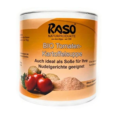 Abbildung von Bio Tomaten Kartoffel Suppe 250g Instant Creme Pulver von RASO Naturprodukte Allgäu