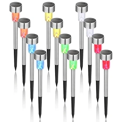 Abbildung von GIGALUMI LED Solarleuchten für Garten 12 Stück aus Edelstahl 6 Farben wasserdichte Solarlampe ideal außen, Terrasse, Rasen, Garten, Hinterhöfe und Wege
