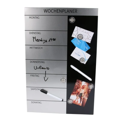 Abbildung von GENIE Wochenplan Wochenplaner, Schreibtafel, Stifte, Magnete, Wandbefestigung 57 x 37 cm, Magnettafel, Whiteboard, Wandtafel, grau/schwarz