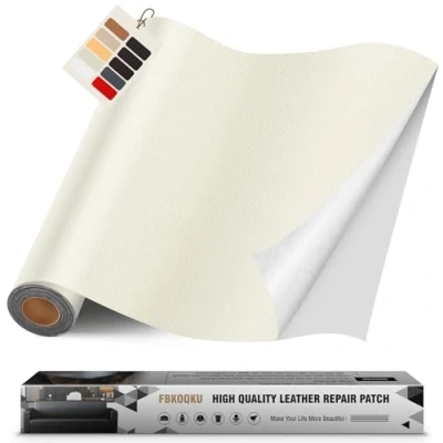 Abbildung von Leder kunstleder selbstklebend, 40 x 200cm Reparatur set, Kit für Möbel, Sofa, Autositze, Taschen, und Renovierung(Elfenbeinweiß)