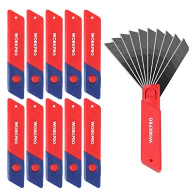 Abbildung von WORKPRO Cuttermesser Klingen 18mm 100 Stück für Profis, gehärtet &amp; extrem scharf Ersatzklingen aus SK5, Abbrechklingen Teppichmesser inkl. 10 unabhängige Box