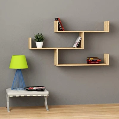 Abbildung von HOCUS PICUS Wandregal mit 3 Ebenen Modernes Holz Bücherregal für Wohnzimmer, Schlafzimmer, Büro 120x23x66 cm Eiche