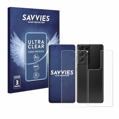Abbildung von Savvies 6 Stück Schutzfolie für Samsung Galaxy S21 Ultra 5G (Display+Rückseite) Displayschutz Folie Transparent