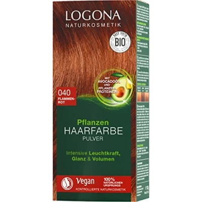 Abbildung von LOGONA Naturkosmetik Pflanzen Haarfarbe Pulver 040 Flammenrot, mit Avocadoöl, Kupferiges Rot, Vegan &amp; Natürlich, Rote Natur Henna, Coloration, 100g