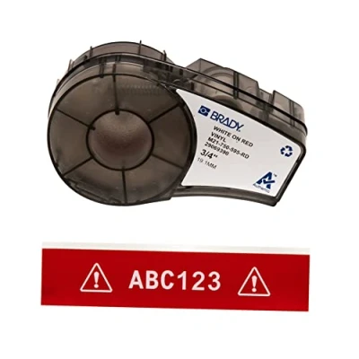 Abbildung von Brady Vinyl Etiketten für Etikettendrucker M211 &amp; M210 Klebe Druckeretiketten Industrieetikettenband Kabel/Namensetiketten Weiß auf Rot (19.05mm x 6.40m) M21 750 595 RD