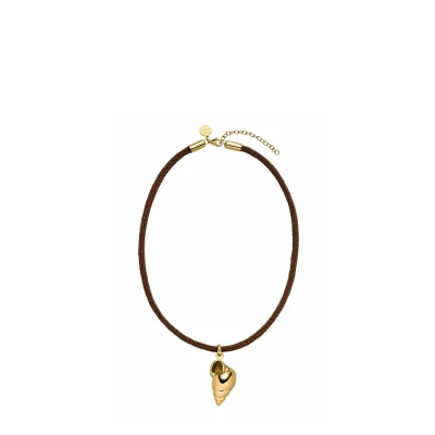Abbildung von Purelei® Muschel Kette mit gedrehtem Band Maritimer Anhänger &amp; Edelstahl in Gold, Silber oder Roségold 4045 cm Dunkelbraun Sommerlicher Boho Stil (Gold)