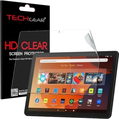 Abbildung von TECHGEAR Displayschutzfolie für alle neuen Amazon Fire HD 10 Zoll / Kinder (2023 13. Generation), einfache Anbringung, klare Edition