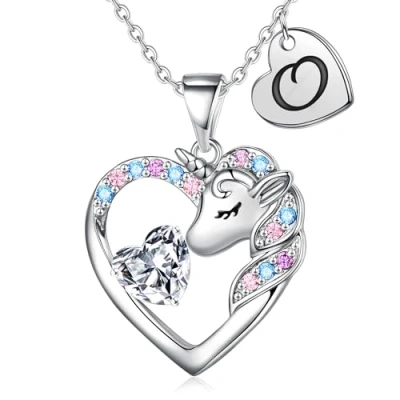 Abbildung von TINGN Schmuck Mädchen Geschenke für Einhorn 7 8 9 11 Jahre Kette mit Buchstaben O Silber