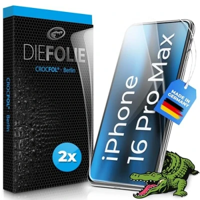 Abbildung von Crocfol DIEFOLIE für iPhone 16 Pro Max [2 St.] Schutzfolie vom Testsieger selbstheilende Premium 5D Langzeit Panzerfolie